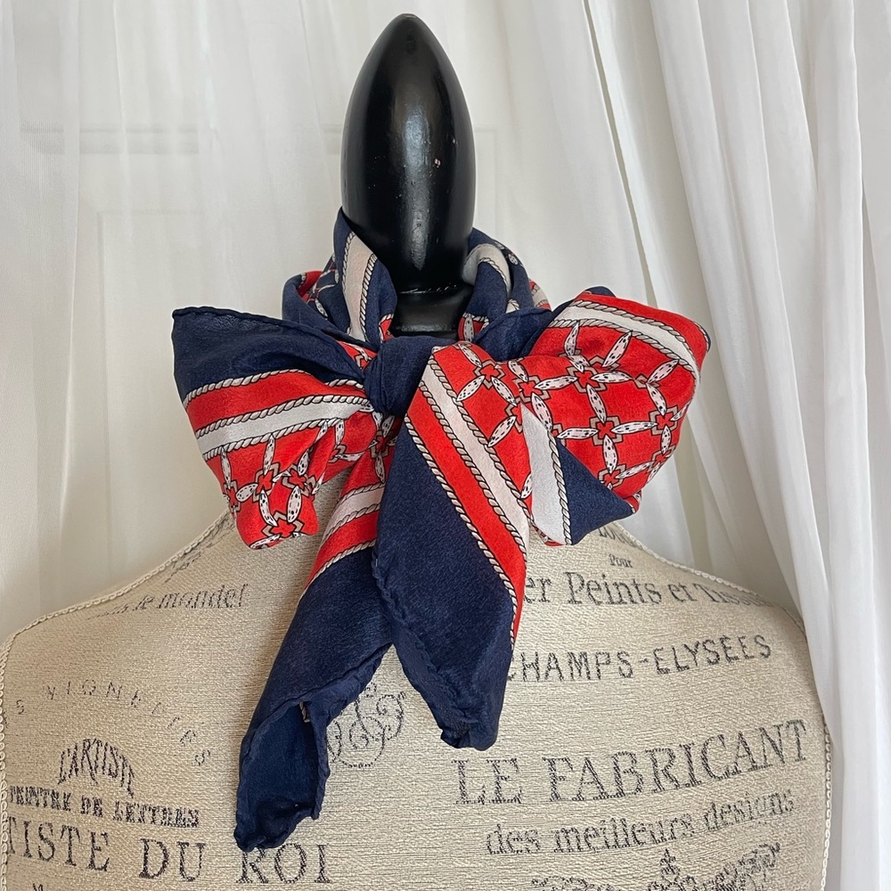 Vintage Navy/Red/White Silk Scarf - Picture 4 of 5